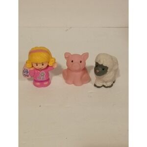 Little People Lot Of 3 Emma Girl, Pink Pig And Sheep Lamp.